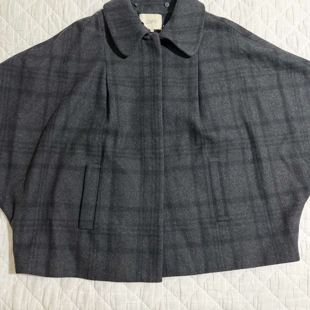LOFT M/L Charcoal Grey Checkered Blazer Sweater Coat Preppy Workwear